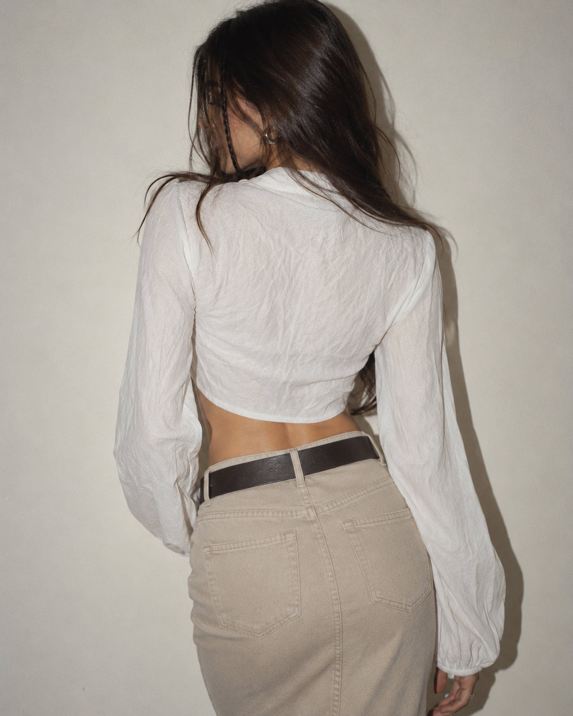 GIRL NEXT DOOR WHITE TEXTURED COTTON TIE-UP TOP