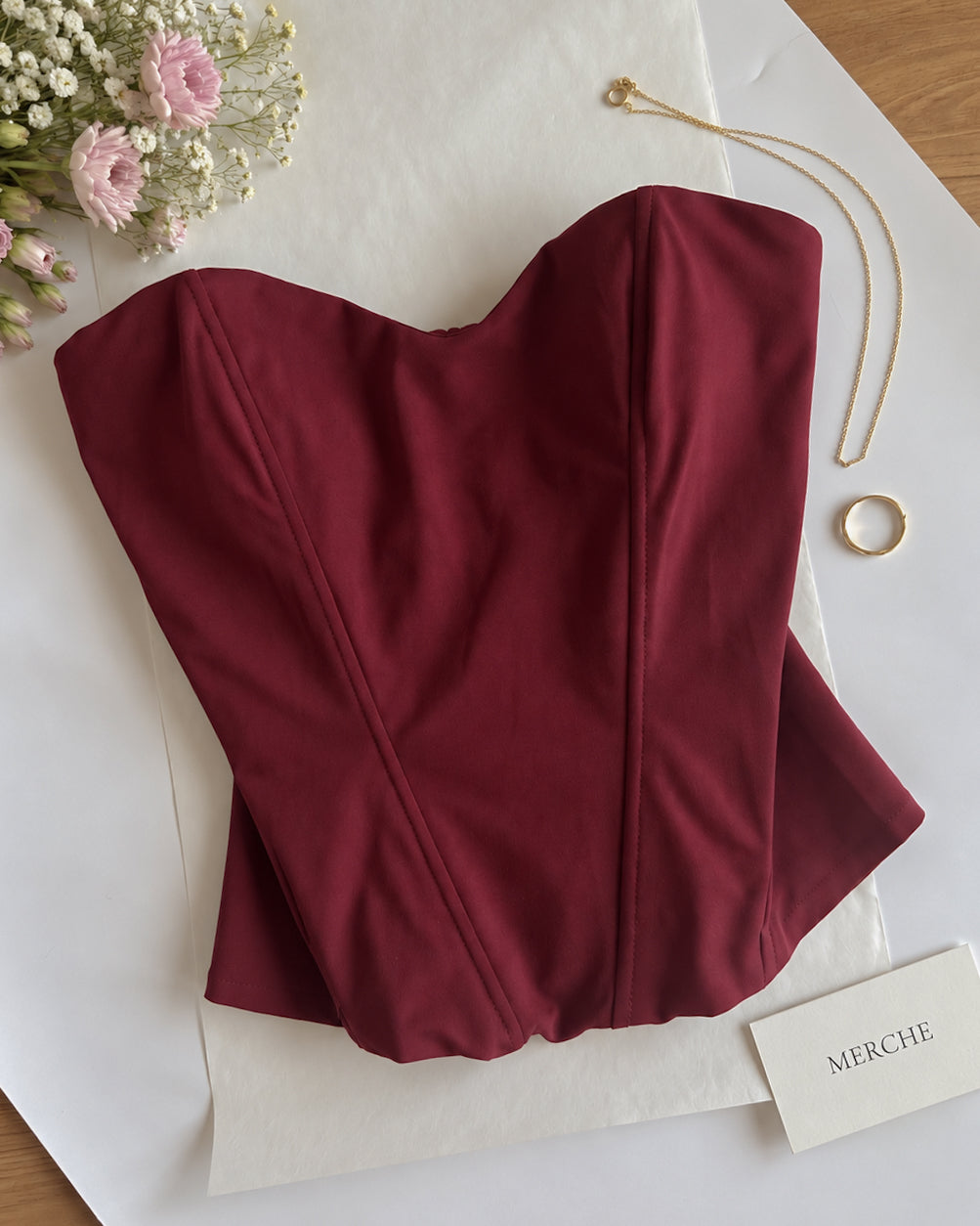 BORDEAUX BOMBSHELL PADDED LUXE BURGUNDY BONING DETAIL CORSET