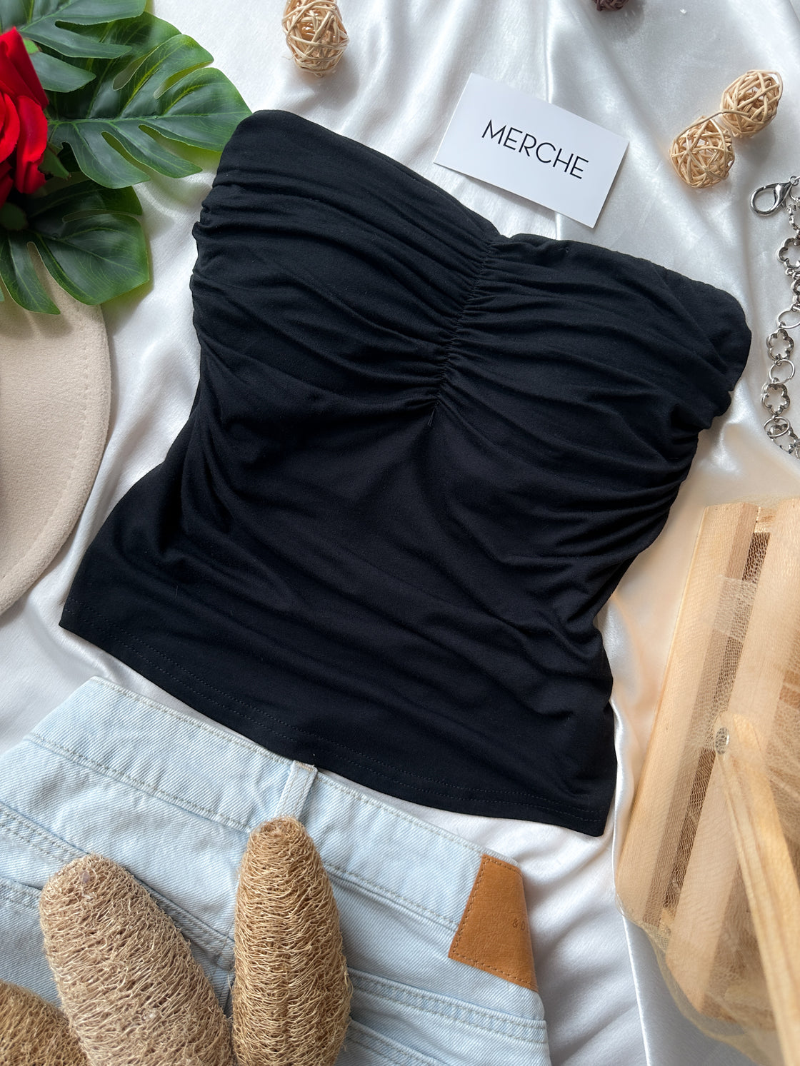 SEEN ME YET PADDED BLACK BANDEAU TOP