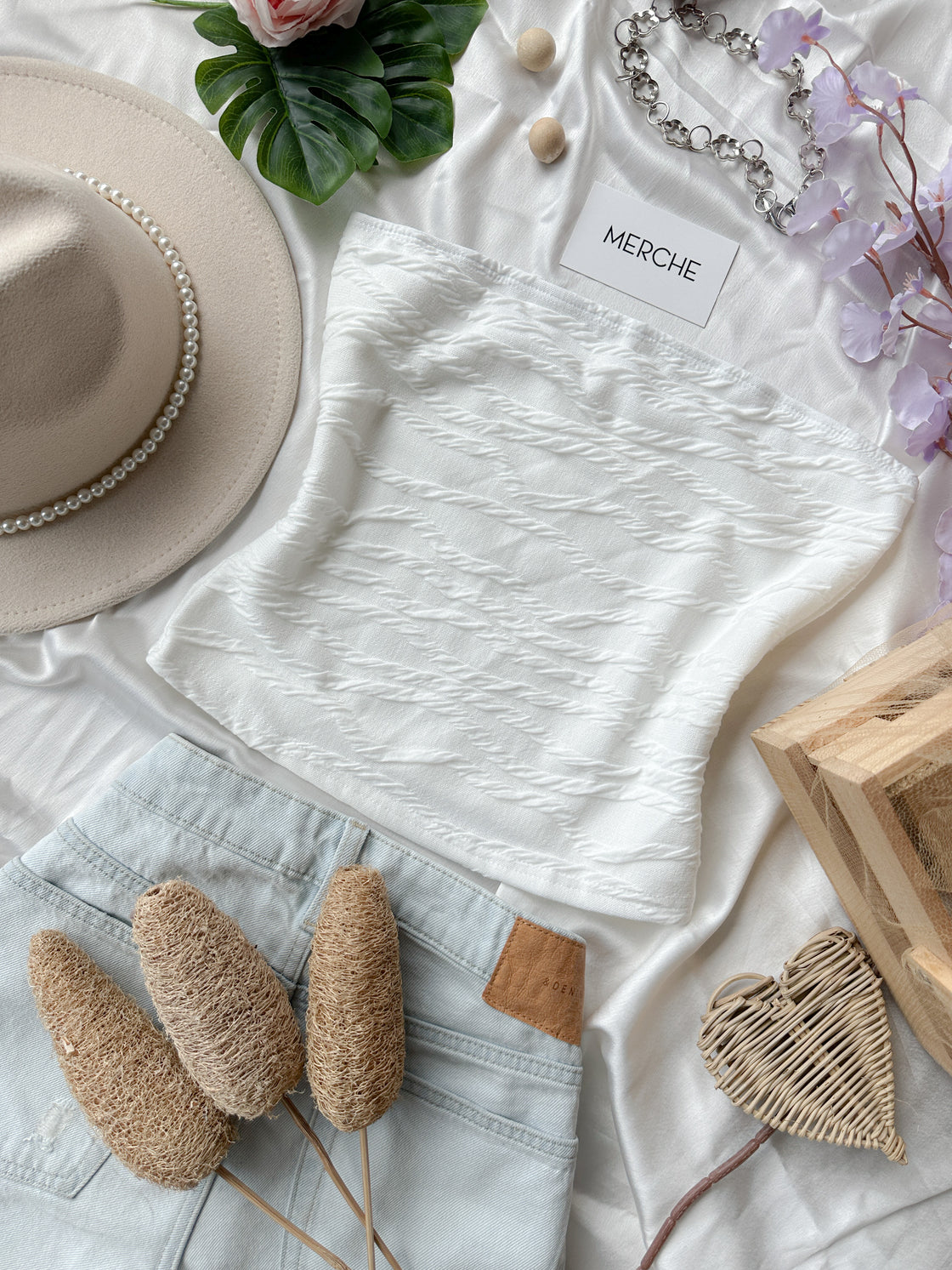 YOU HANG UP TEXTURED WHITE BANDEAU TOP