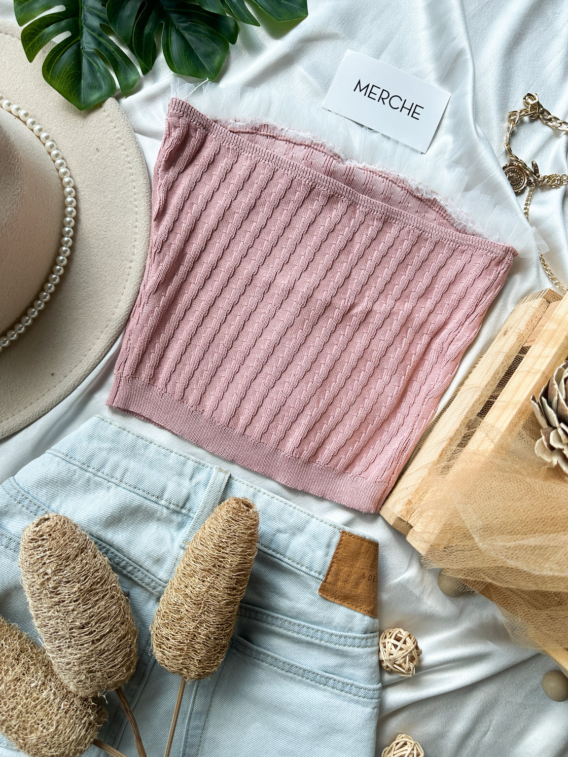 RETRO DANCE KNITTED DUSTY ROSE BANDEAU TOP