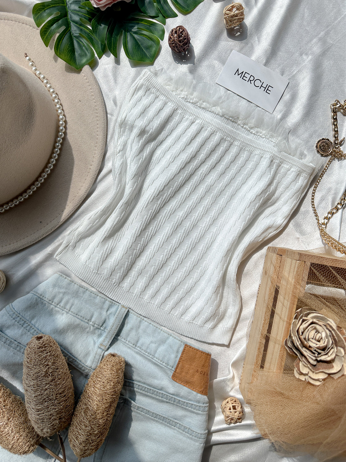 RETRO DANCE KNITTED WHITE BANDEAU TOP