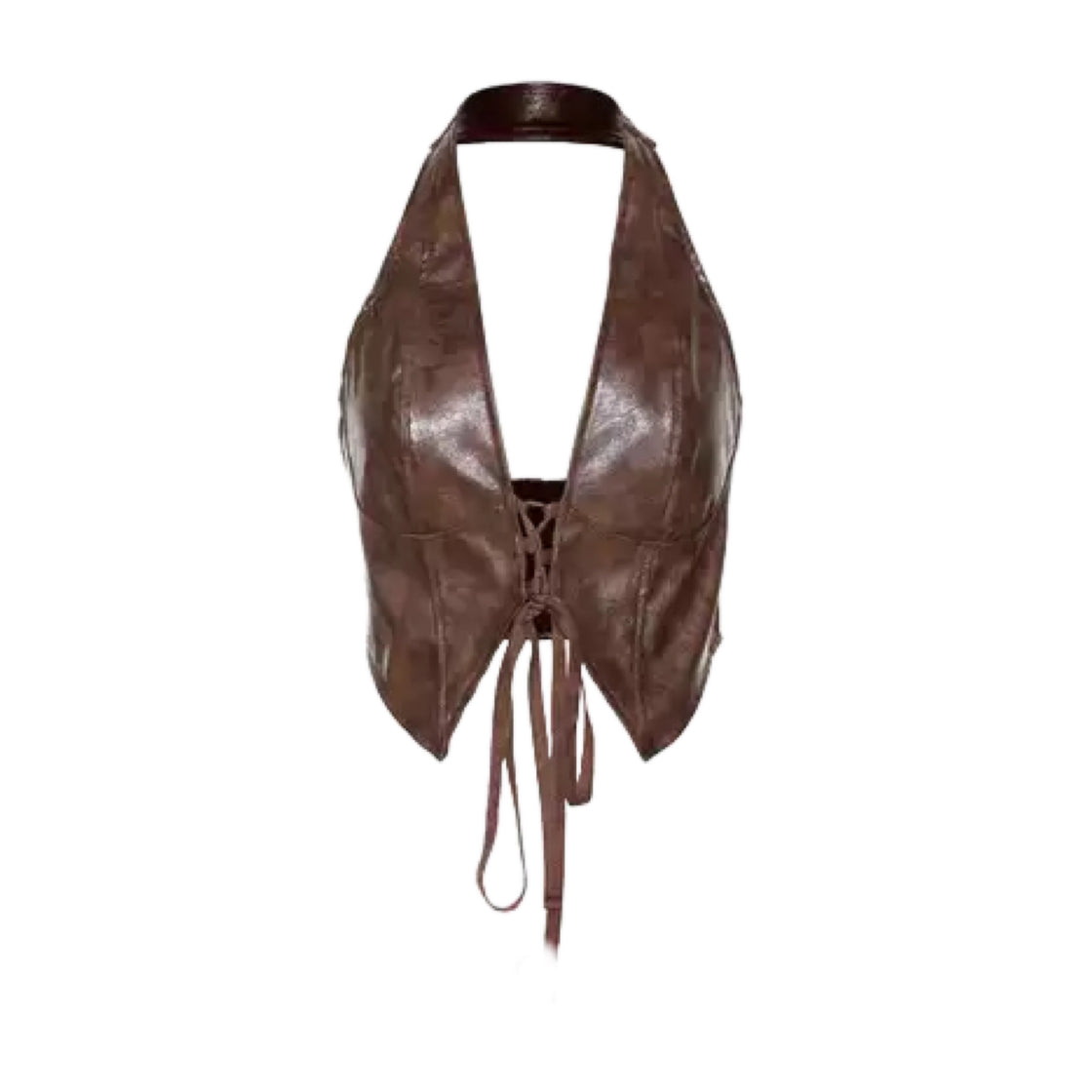 FESTIVAL MIXER LUXE FAUX LEATHER HALTERNECK TOP