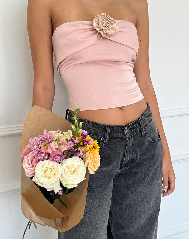 PRETTY PERFECT FLORAL APPLIQUE BANDEAU TOP