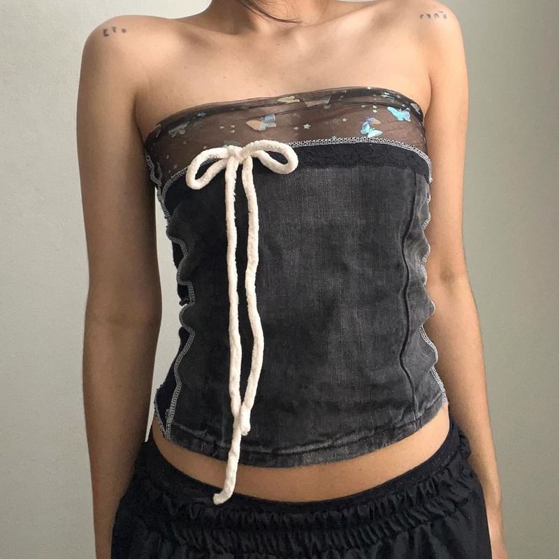 LOW-KEY YOURS DENIM BANDEAU TOP