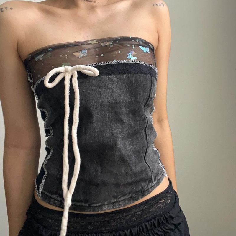 LOW-KEY YOURS DENIM BANDEAU TOP