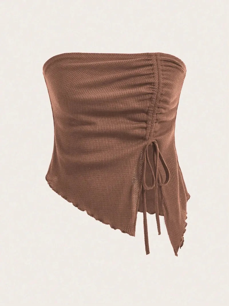 URBAN PRINCESS BROWN DRAWSTRING BANDEAU TOP