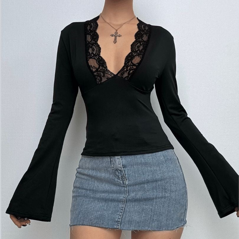 DUMP HIM LACE TRIM BLACK TOP