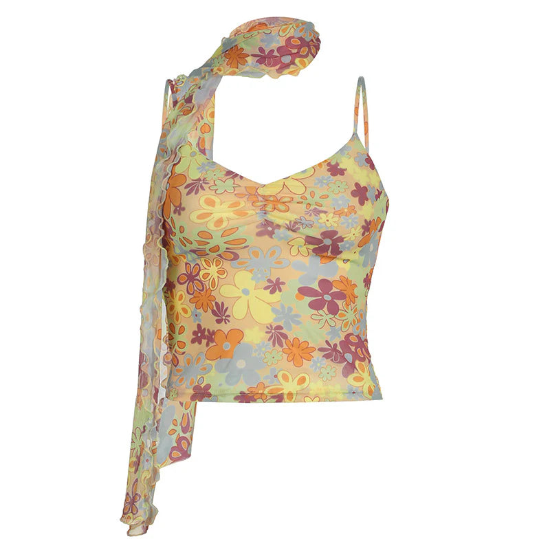 SEASIDE GIRL FLORAL CAMI TOP WITH SCARF