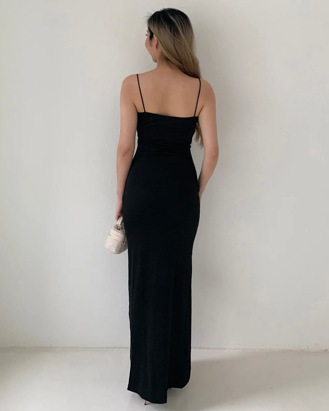 LONG STORY BLACK SLIT MAXI DRESS