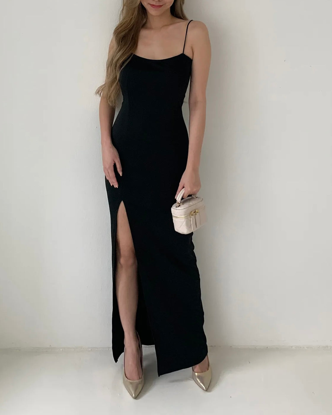 LONG STORY BLACK SLIT MAXI DRESS