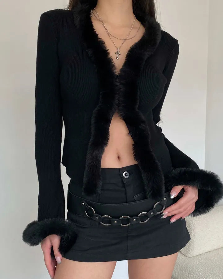 SMOKING COOL FAUX FUR DETAIL TOP