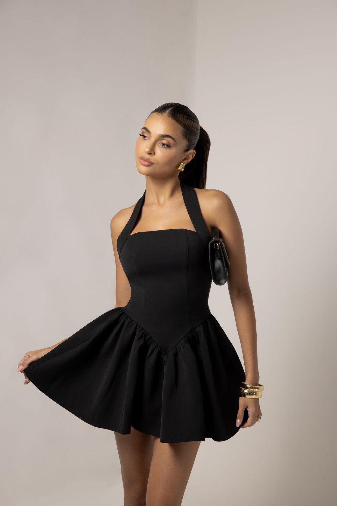 NAUGHTY OR NICE BLACK HALTERNECK DRESS