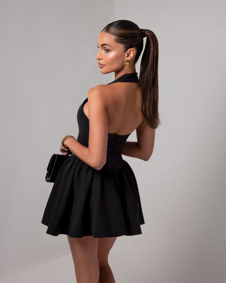 NAUGHTY OR NICE BLACK HALTERNECK DRESS