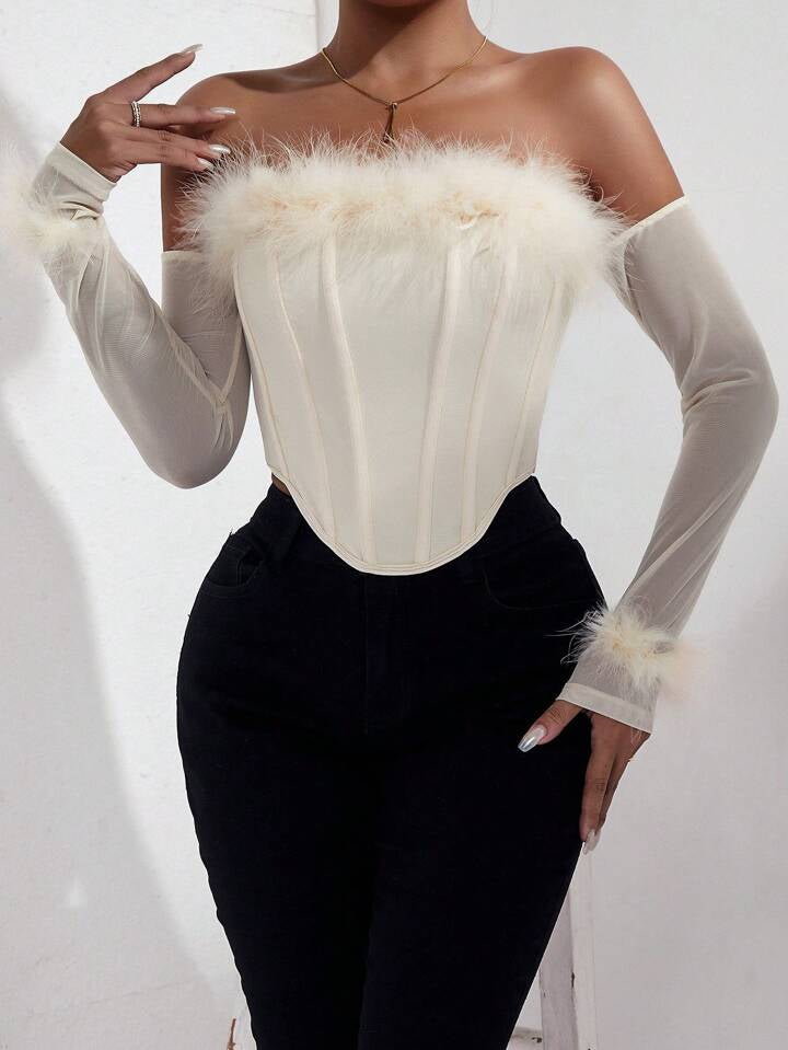 MOONLIT VIBE FUR DETAIL TOP