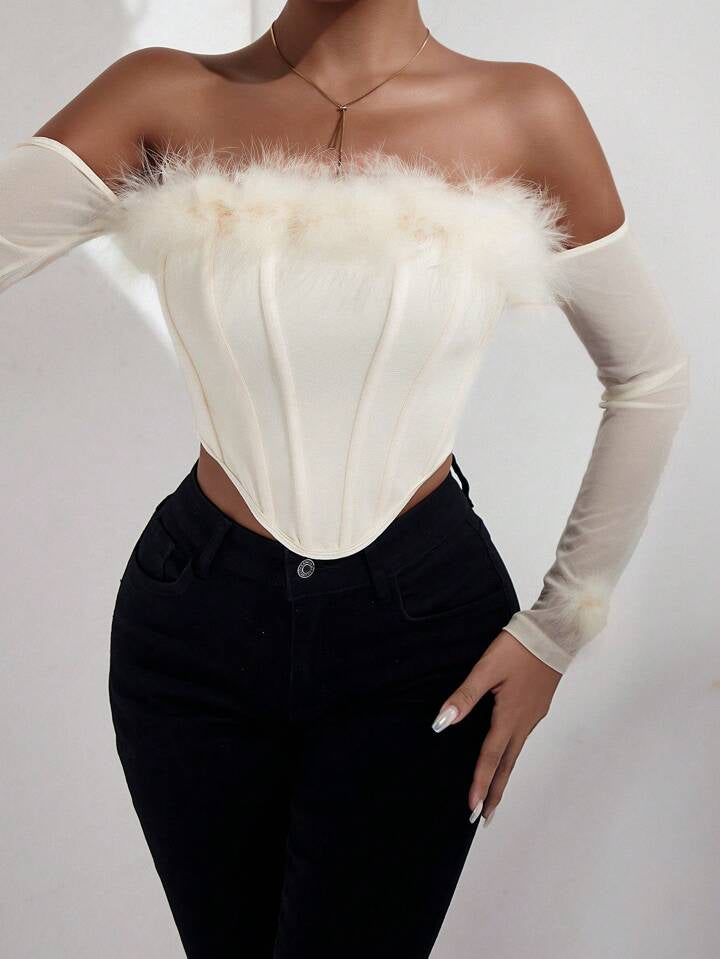 MOONLIT VIBE FUR DETAIL TOP