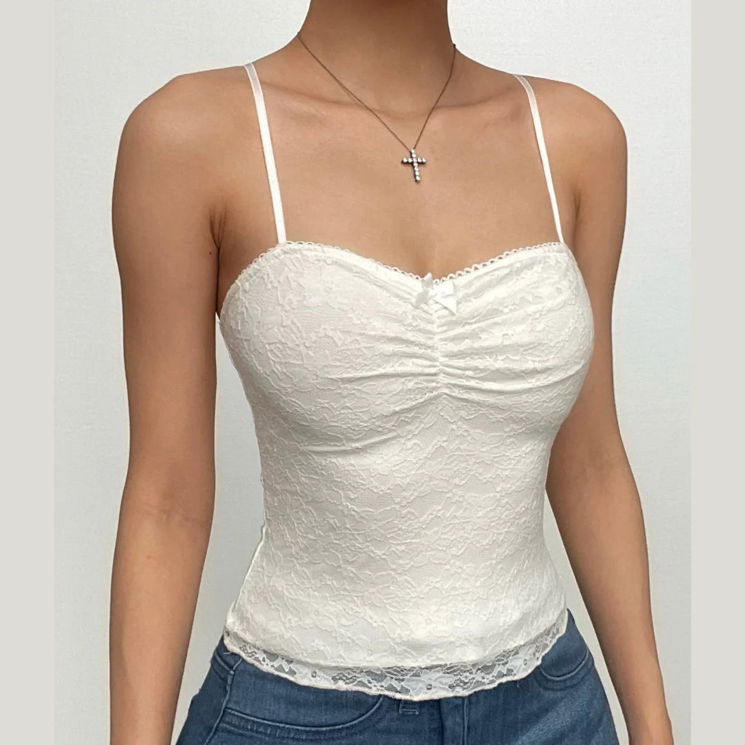 HOT BREEZE WHITE LACE CAMI TOP