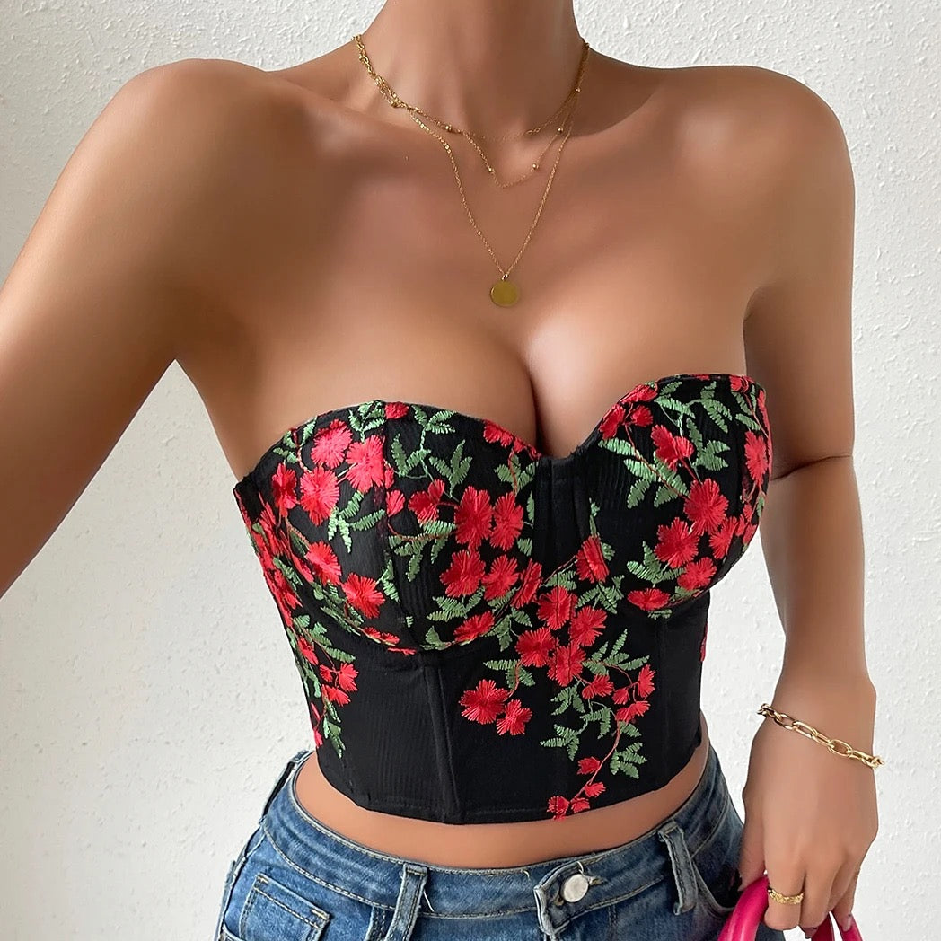 ROMANCE HIGH EMBROIDERED BUSTIER