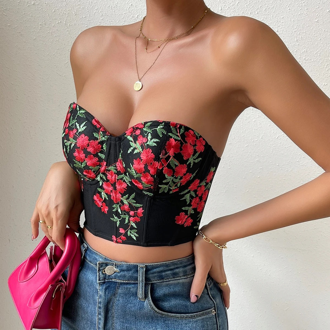 ROMANCE HIGH EMBROIDERED BUSTIER