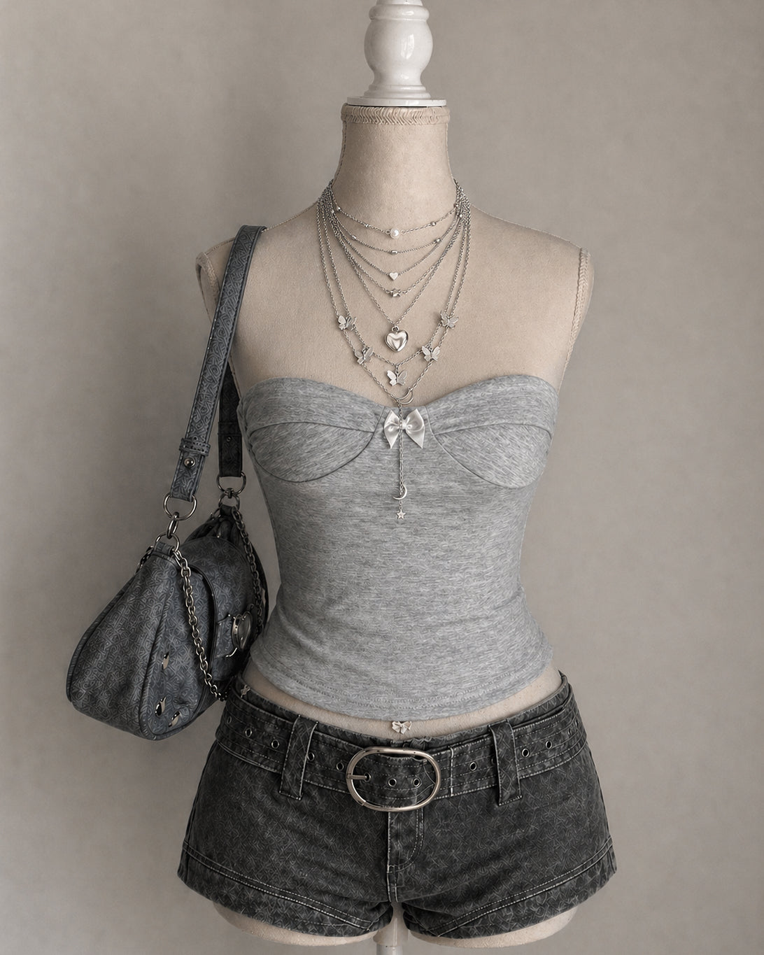 WATCH ME VIBE LUXE GREY BUSTIER BANDEAU TOP