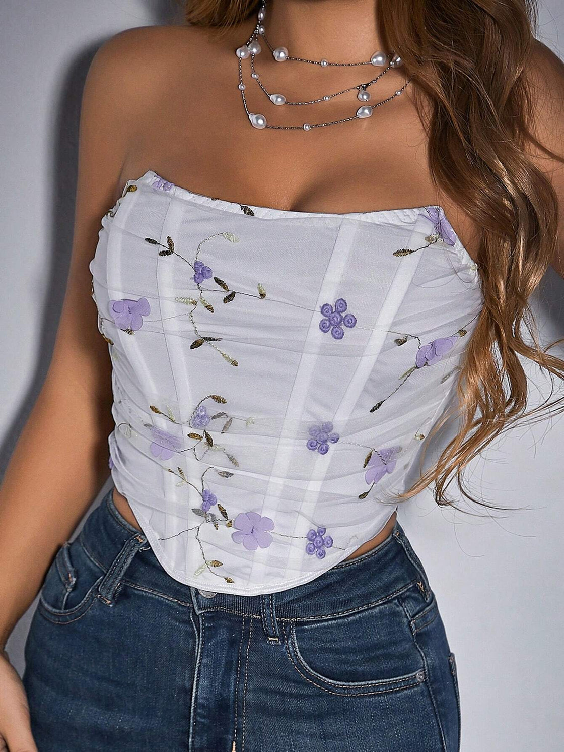 TEAM TOMORROW APPLIQUE FLORAL CORSET