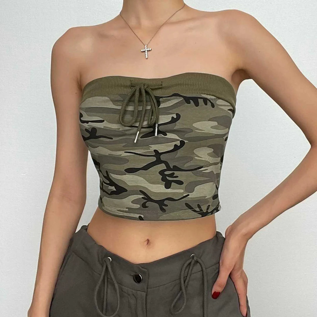 Y2K MADE CAMOUFLAGE BANDEAU TOP