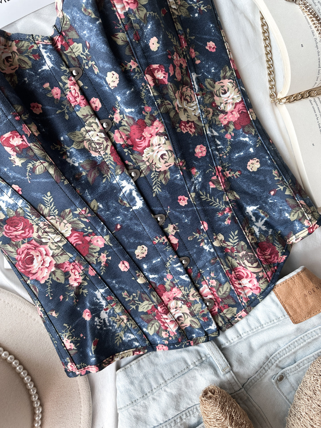 GIRLS WEEKEND DENIM FLORAL CORSET