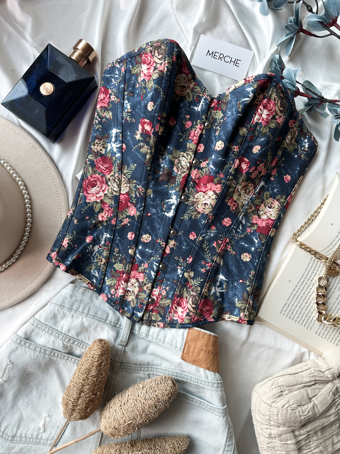 GIRLS WEEKEND DENIM FLORAL CORSET