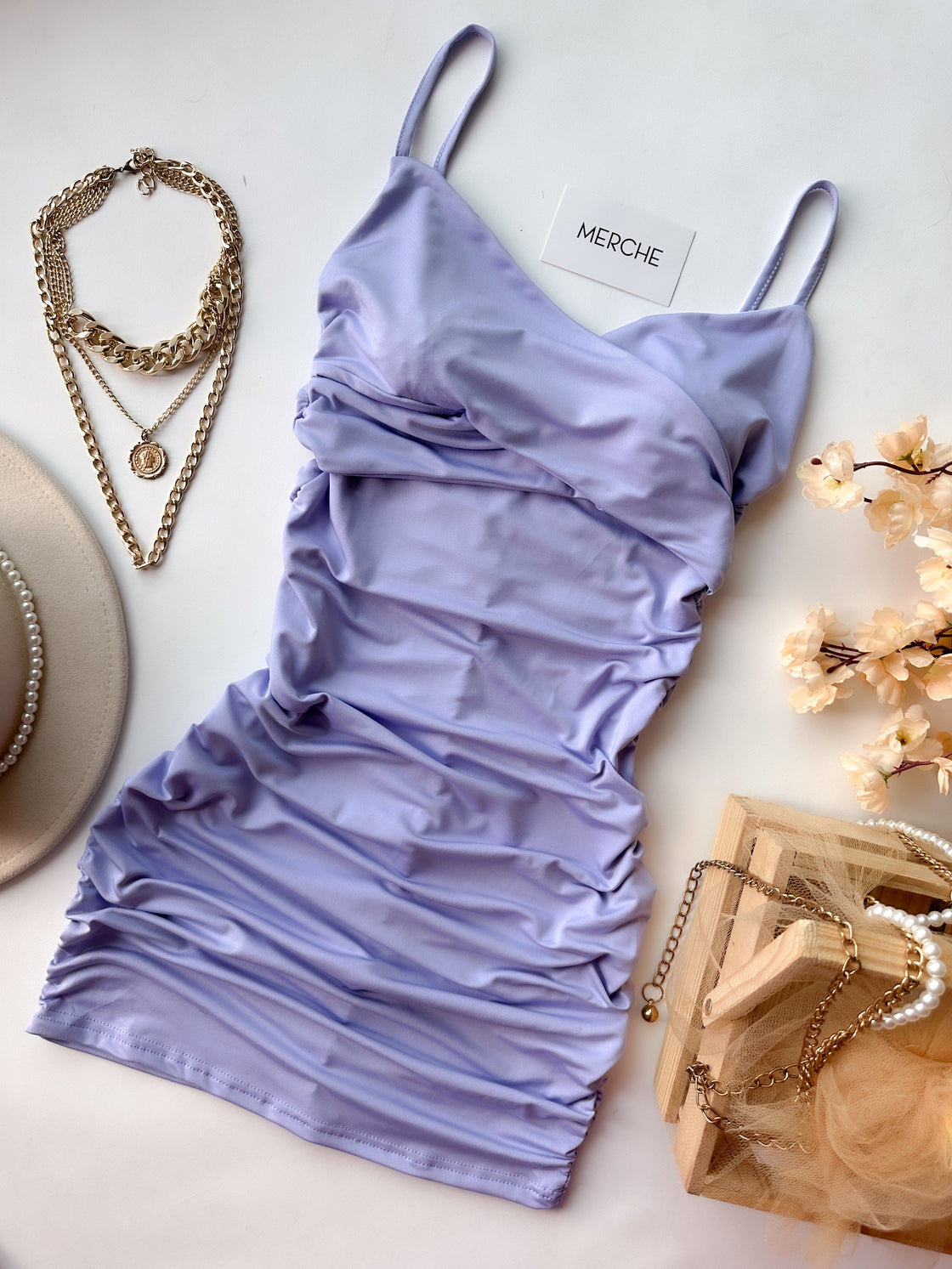 TUSCAN DREAM LILAC RUCHED DRESS