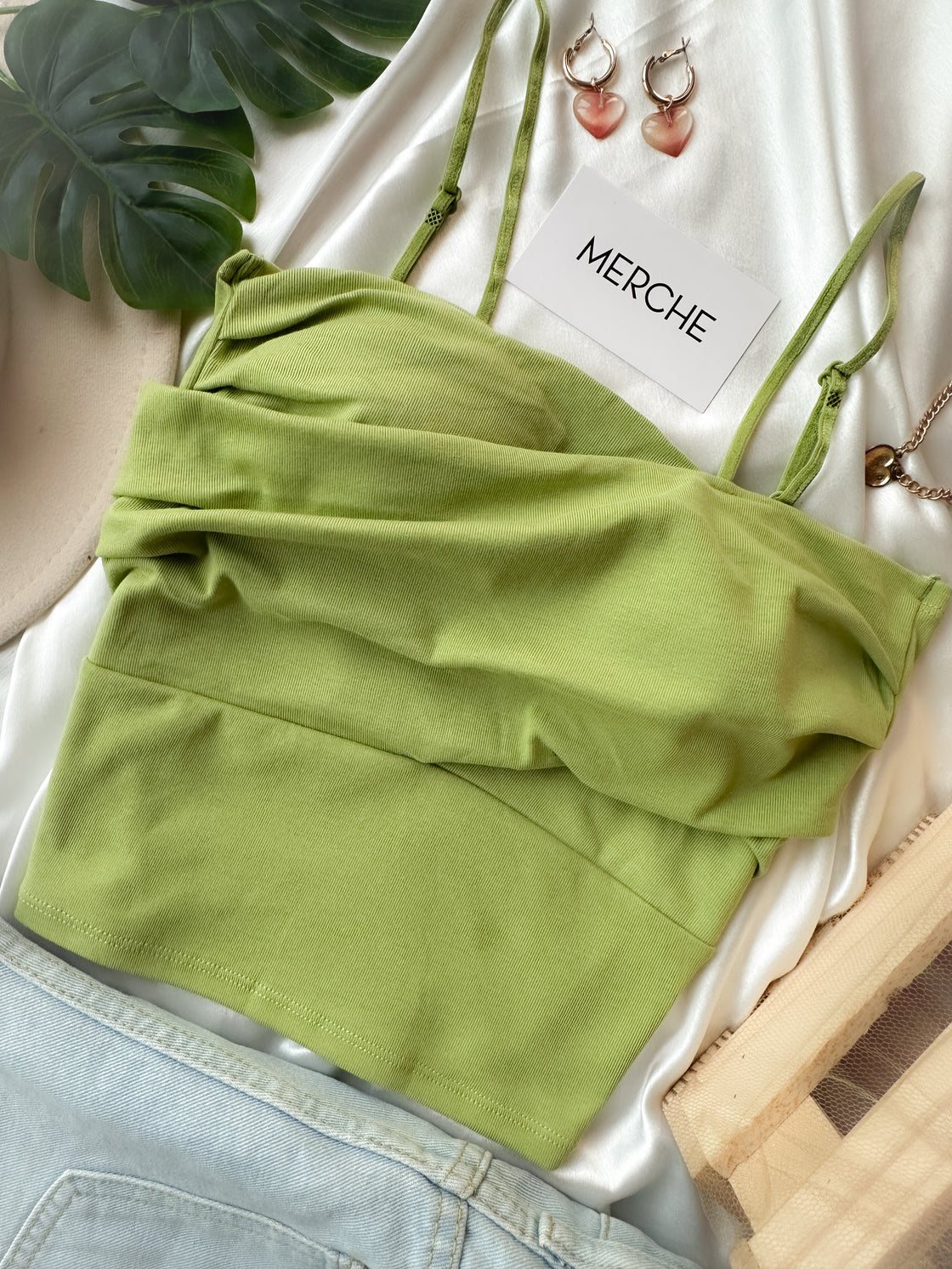 MAKE ME CRAZY PADDED GREEN CAMI TOP