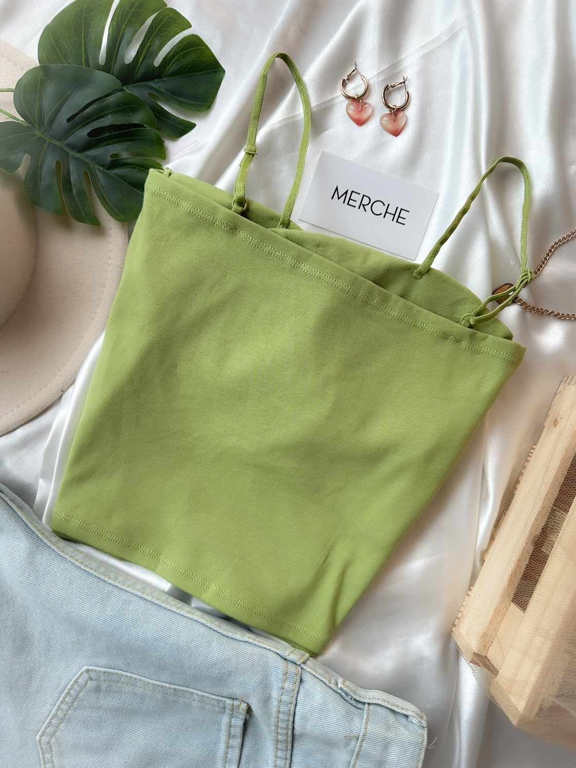 MAKE ME CRAZY PADDED GREEN CAMI TOP