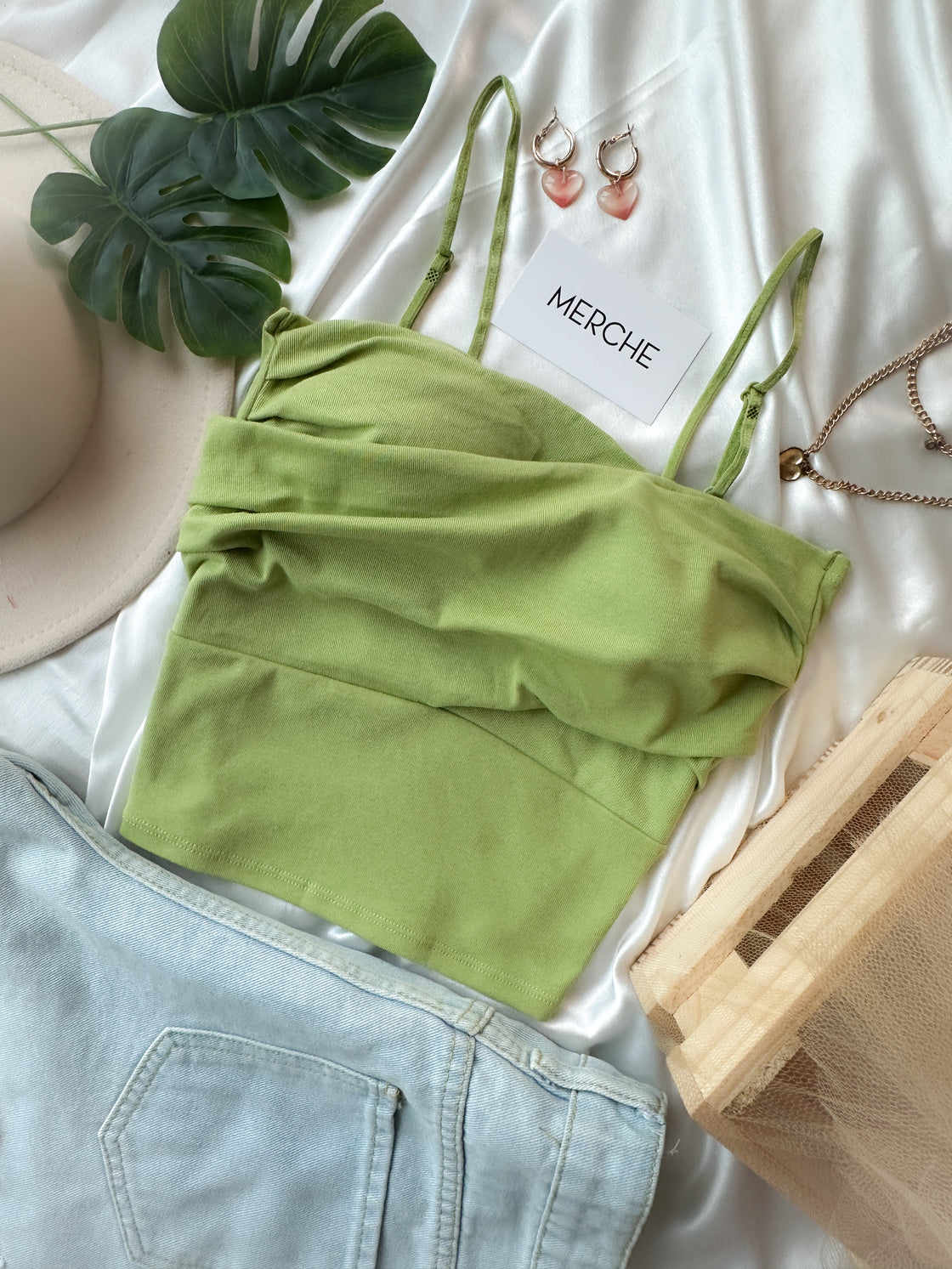 MAKE ME CRAZY PADDED GREEN CAMI TOP