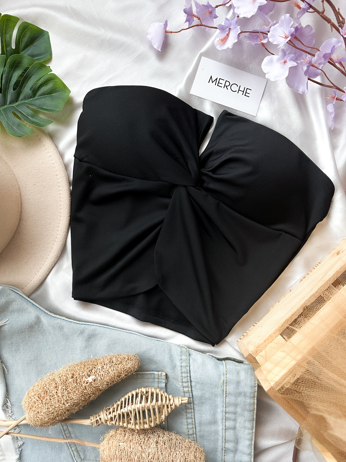 SLEEPLESS NIGHTS PADDED BLACK BANDEAU TOP