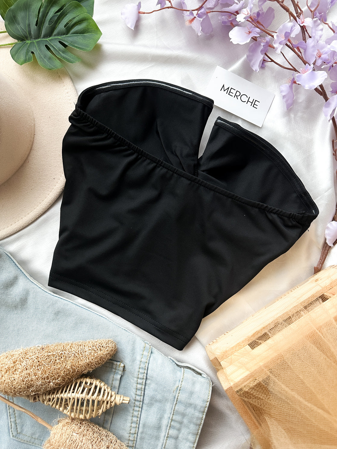 SLEEPLESS NIGHTS PADDED BLACK BANDEAU TOP