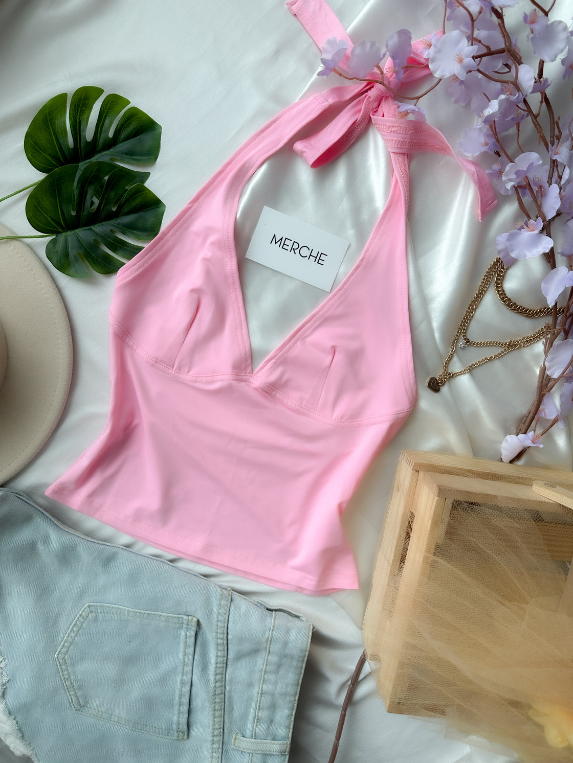 LOVE LANGUAGE PINK HALTERNECK TOP