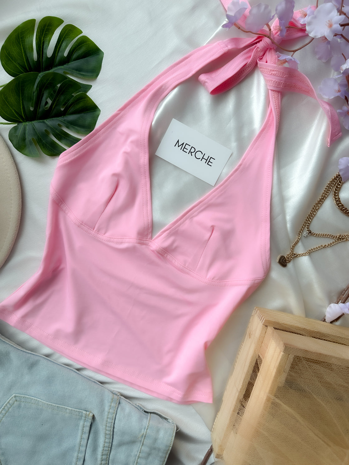 LOVE LANGUAGE PINK HALTERNECK TOP