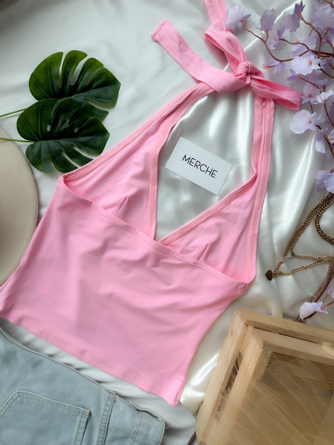 LOVE LANGUAGE PINK HALTERNECK TOP