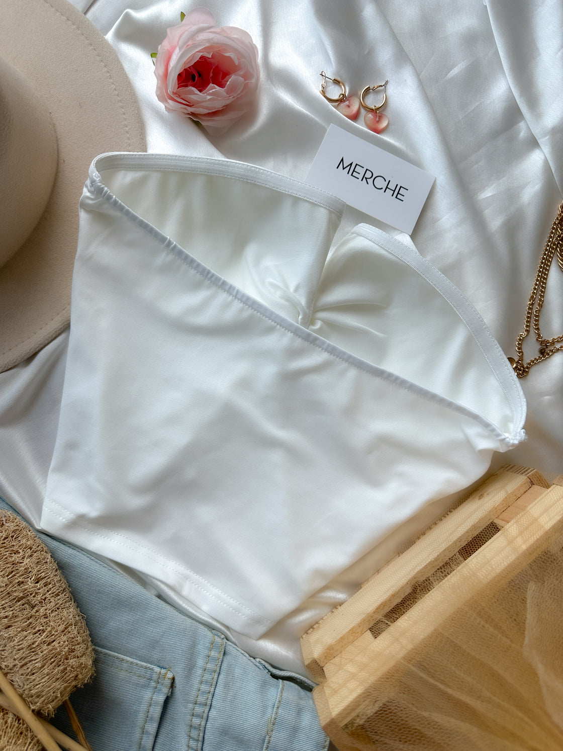 GOT ME STARTED PADDED WHITE LUXE BANDEAU TOP