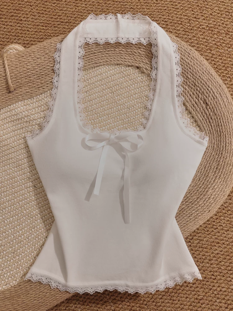COMPLICATED BABY PADDED WHITE HALTERNECK TOP