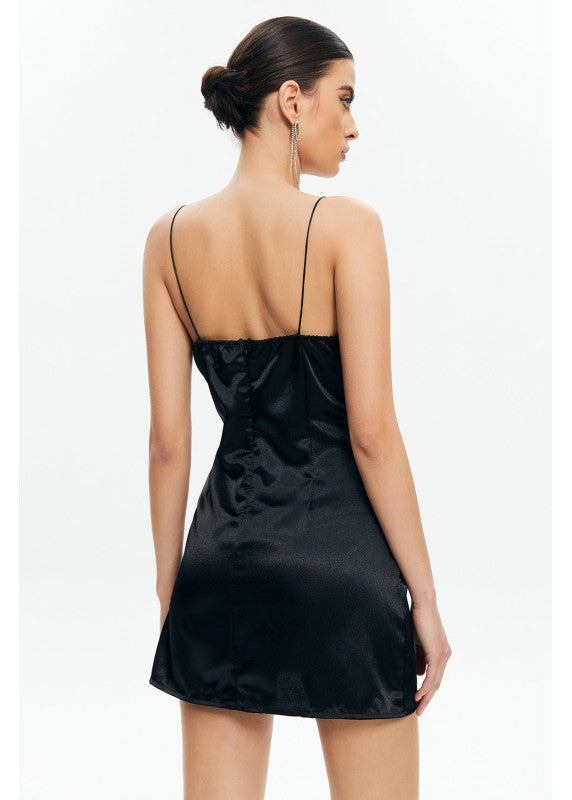 LOVE LINES BLACK SATIN DRESS