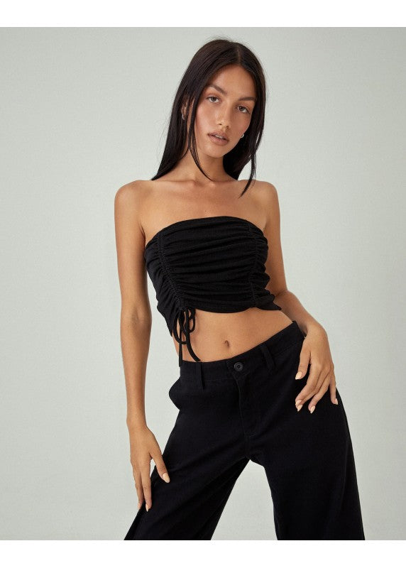 KEEP ME CLOSE BLACK DRAWSTRING BANDEAU TOP