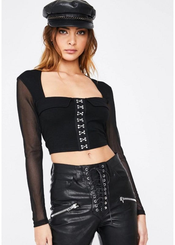 DOMINATING GIRL SHEER SLEEVE HOOK-EYE TOP – Merche - Fashion Store