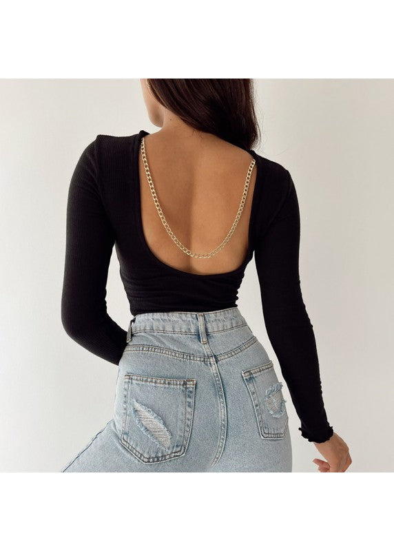 HEY BABE BLACK CHAIN DETAIL TOP