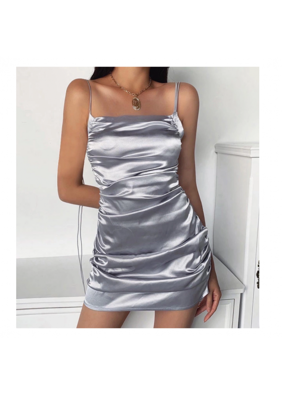 SHARLA DRAWSTRING RUCHED SATIN DRESS Merche Fashion Store