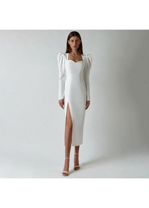 HERE FOR LOVE WHITE SLIT DRESS