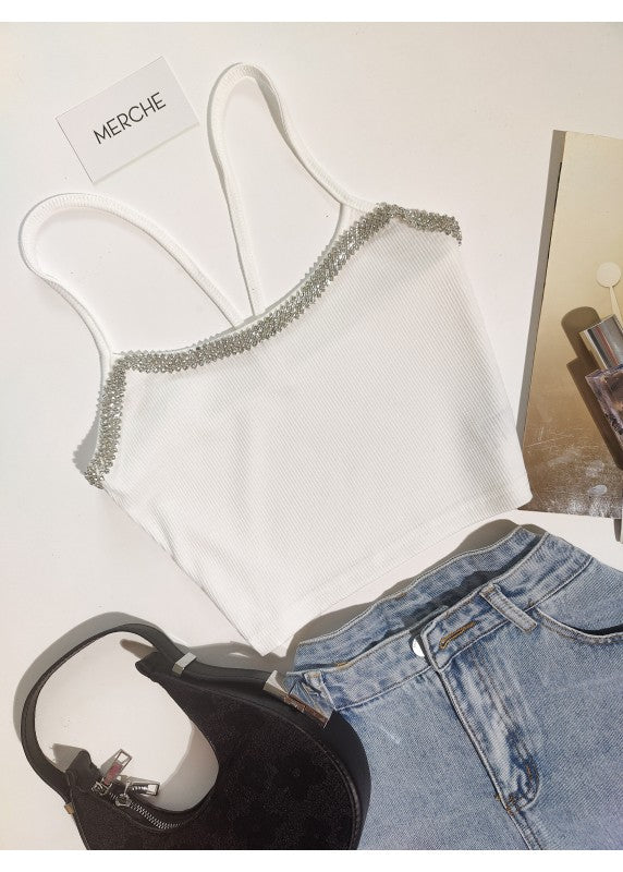 NEVER LOSE HOPE DIAMOND DETAIL CAMI WHITE TOP