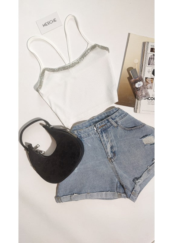 NEVER LOSE HOPE DIAMOND DETAIL CAMI WHITE TOP