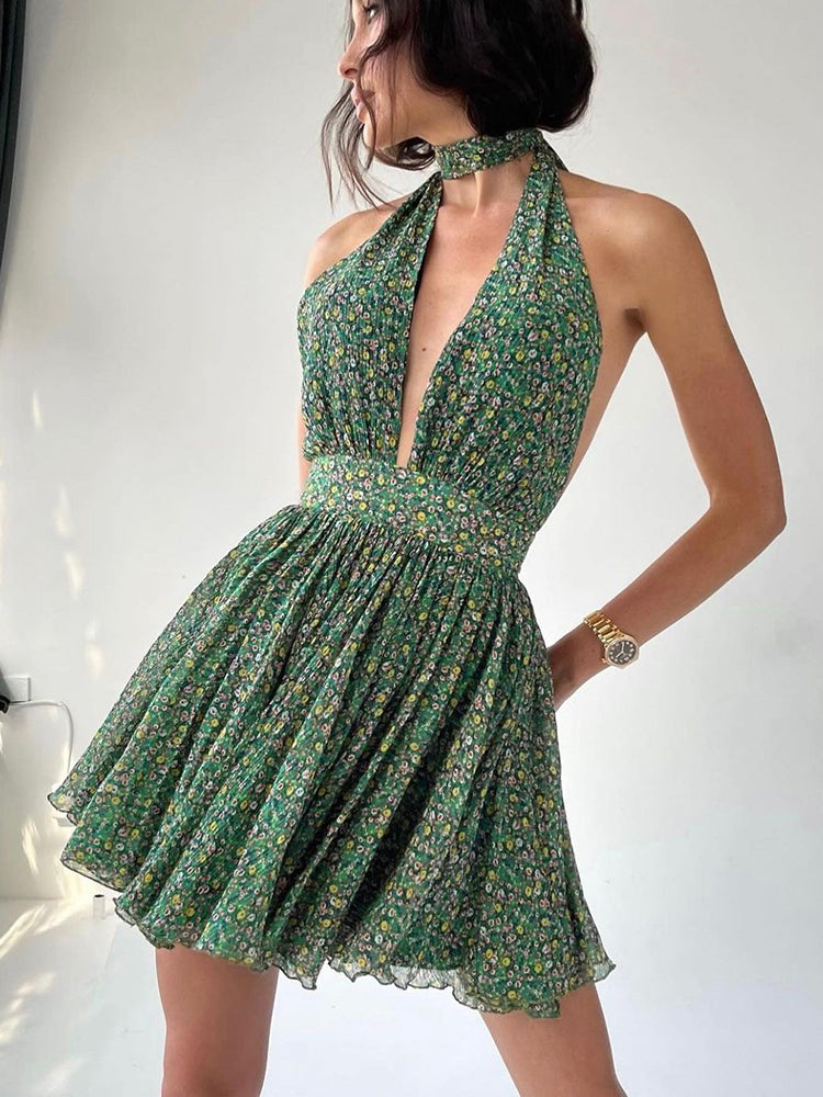 IT’S A LOVESTORY FLORAL HALTERNECK DRESS