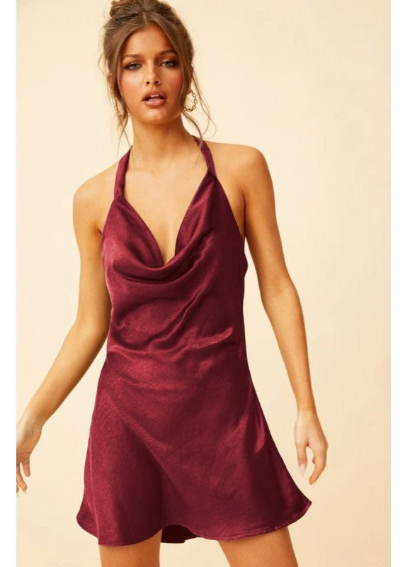 DREAM QUEEN MAROON HALTERNECK DRESS